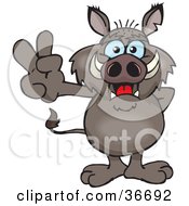 Clipart Illustration Of A Peaceful Boar Smiling And Gesturing The Peace Sign With His Hand by Dennis Holmes Designs