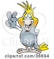 Clipart Illustration Of A Peaceful Cockatiel Smiling And Gesturing The Peace Sign With His Hand by Dennis Holmes Designs