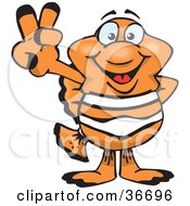 Clipart Illustration Of A Peaceful Clown Fish Smiling And Gesturing The Peace Sign With His Hand
