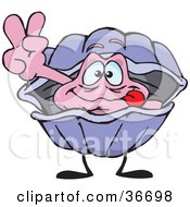Clipart Illustration Of A Peaceful Clam Smiling And Gesturing The Peace Sign With His Hand by Dennis Holmes Designs #COLLC36698-0087