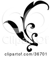 Clipart Illustration Of A Black Silhouetted Elegant Leaf Design