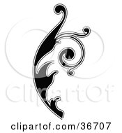 Black Silhouetted Leafy Scroll Design Outlined In White