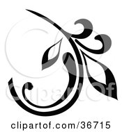 Clipart Illustration Of A Black Branch Design Element With A Curly Leaf by OnFocusMedia