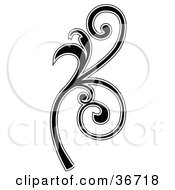 Elegant Black Silhouetted Leafy Scroll Design Outlined In White