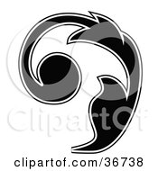 Clipart Illustration Of A Curly Black Silhouetted Leafy Scroll Design Outlined In White