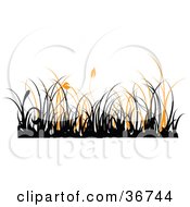 Clipart Illustration Of A Border Of Black And Orange Silhouetted Grass