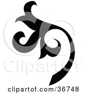 Clipart Illustration Of A Silhouetted Black Leaf Scroll Design