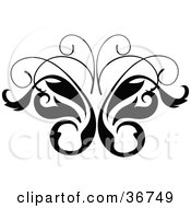 Poster, Art Print Of Black And White Leavy Butterfly Vine Design Scroll
