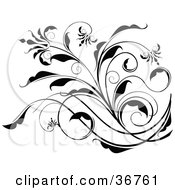 Clipart Illustration Of An Elegant Black And White Floral Scroll Design Element