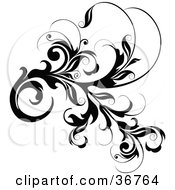 Clipart Illustration Of A Black Lush Leafy Vine Element With Thick Leaves