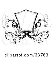 Clipart Illustration Of A Blank Black And White Shield With Vines