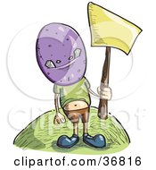 Poster, Art Print Of Little Boy Wearing A Purple Monster Mask And Holding Up A Blank Yellow Sign