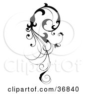 Clipart Illustration Of A Vertical Black Silhouetted Scroll Vine Design Element