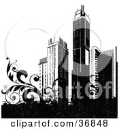 Poster, Art Print Of Black City Skyscrapers And Vines