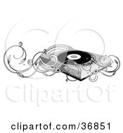 Clipart Illustration Of A Vintage Record Player And Vines by OnFocusMedia