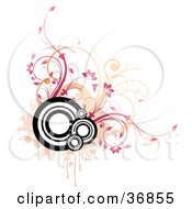 Clipart Illustration Of A Corner Design Element Of Circles With Orange And Pink Vines And Splatters