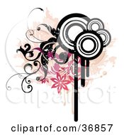 Poster, Art Print Of Grunge Design Eleent Of Drips Circles Splatters Vines And Flowers