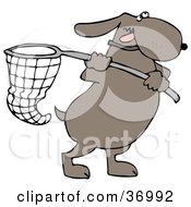 Clipart Illustration Of An Ambitious Dog Running With A Net