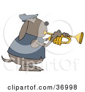 Poster, Art Print Of Musical Dog In A Jacket Playing A Trumpet