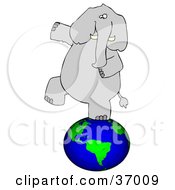 Poster, Art Print Of Gray Elephant Balancing On Earth