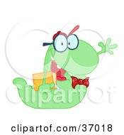 Clipart Illustration Of A Waving Green Worm Student Carrying A Book