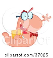 Poster, Art Print Of Waving Pink Worm Student Carrying A Book