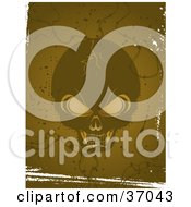 Clipart Illustration Of A Grungy Brown Background Of A Cracked Skull Barbed Wire And Splatters