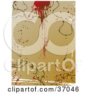 Poster, Art Print Of Brown Background Of Barbed Wire Grunge Splatters And Blood