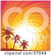Poster, Art Print Of Orange Silhouetted Grungy Palm Trees Against A Sparkling Orange And Pink Swirly Sunset