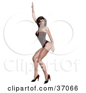 Clipart Illustration of a Realistic 3D Rendered Seductive Caucasian Pinup Woman In Heels And A Bodice, Dancing by Anita Lee #COLLC37066-0073