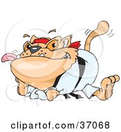 Clipart Illustration Of A Karate Cat Resting After A Fight by Dennis Holmes Designs