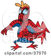 Clipart Illustration Of A Rooster In A Spider Super Hero Costume by Dennis Holmes Designs