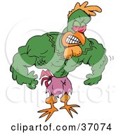 Poster, Art Print Of Strong Green Rooster Super Hero Or Body Builder