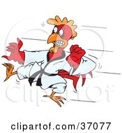 Poster, Art Print Of Red Karate Rooster Kicking During A Fight