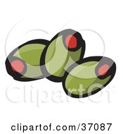 Poster, Art Print Of Three Pimento Stuffed Green Olives
