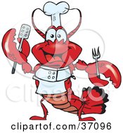 Clipart Illustration Of A Friendly Chef Lobster Holding A Spatula And Fork by Dennis Holmes Designs #COLLC37096-0087