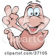 Poster, Art Print Of Peaceful Earthworm Smiling And Gesturing The Peace Sign
