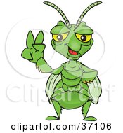 Poster, Art Print Of Peaceful Praying Mantis Smiling And Gesturing The Peace Sign