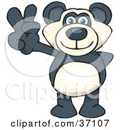 Poster, Art Print Of Peaceful Panda Bear Smiling And Gesturing The Peace Sign