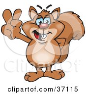 Poster, Art Print Of Peaceful Squirrel Smiling And Gesturing The Peace Sign