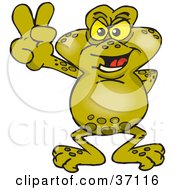 Clipart Illustration Of A Peaceful Toad Smiling And Gesturing The Peace Sign