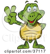 Poster, Art Print Of Peaceful Turtle Smiling And Gesturing The Peace Sign