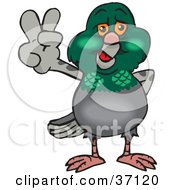 Poster, Art Print Of Peaceful Pigeon Smiling And Gesturing The Peace Sign