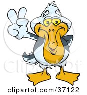 Clipart Illustration Of A Peaceful Pelican Smiling And Gesturing The Peace Sign