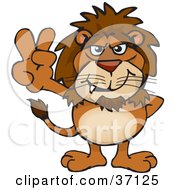 Clipart Illustration Of A Peaceful Lion Smiling And Gesturing The Peace Sign