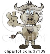 Clipart Illustration Of A Peaceful Wildebeest Smiling And Gesturing The Peace Sign