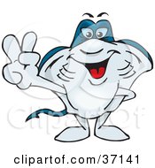 Clipart Illustration Of A Peaceful Stingray Smiling And Gesturing The Peace Sign by Dennis Holmes Designs