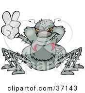 Clipart Illustration Of A Peaceful Gray Spider Smiling And Gesturing The Peace Sign
