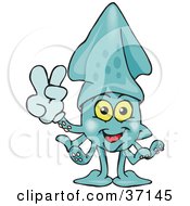 Poster, Art Print Of Peaceful Squid Smiling And Gesturing The Peace Sign