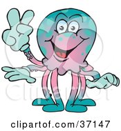Clipart Illustration Of A Peaceful Octopus Smiling And Gesturing The Peace Sign by Dennis Holmes Designs